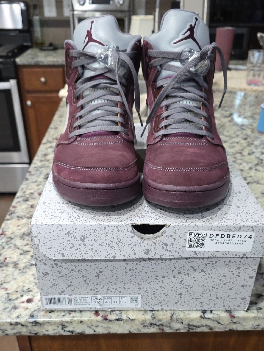 Jordan Men's 5 Maroon/Gray High-Top Sneakers